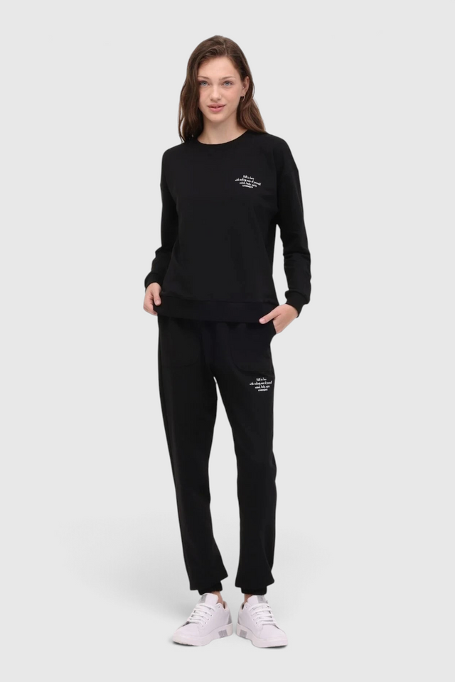 Sporline Lumberjack siyah pamuklu kadın sweatshirt ve eşofman altı takımı
