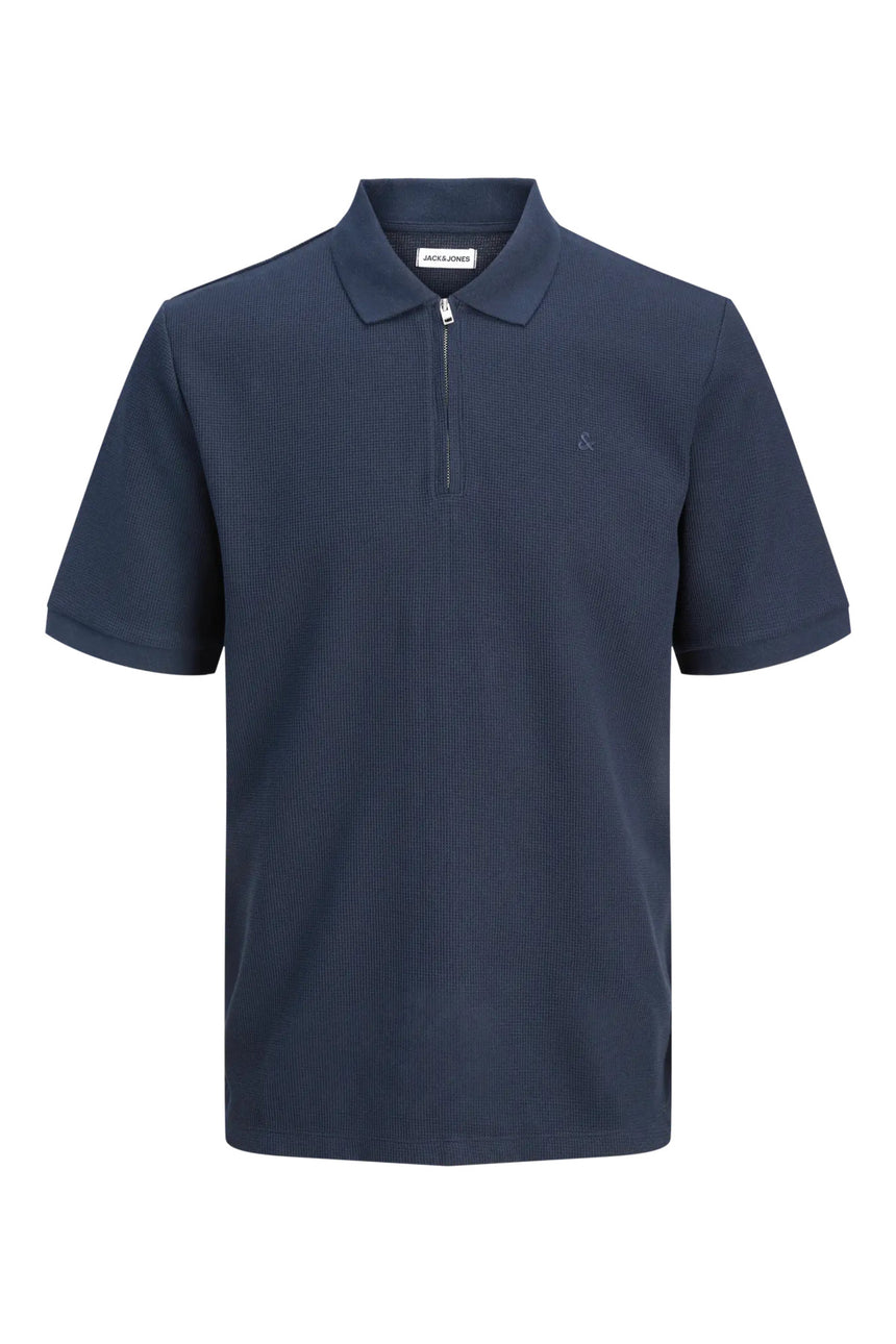 JACK&JONES JJEAUSTIN ZIP POLO SS NOOS PLS 12284618 - Koyu Lacivert