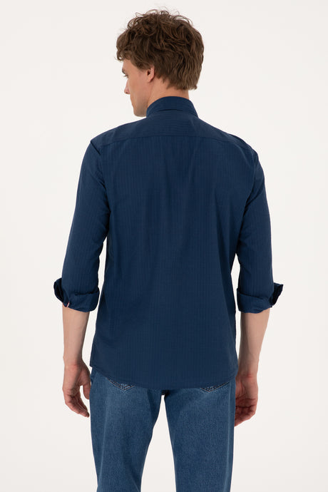 US POLO ASSN ERKEK DOKUMA GÖMLEK 2106694 - Çivit Mavisi