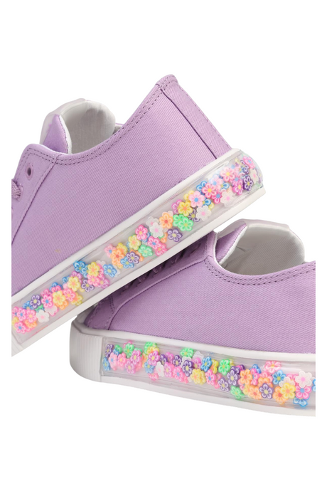 Sporline Benetton lila renkli, çiçek desenli tabana sahip çocuk tekstil sneaker ayakkabı