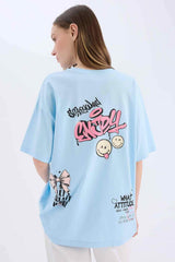 Defacto Kadın Short Sleeve T-Shirt D9122Ax - Açık Mavi