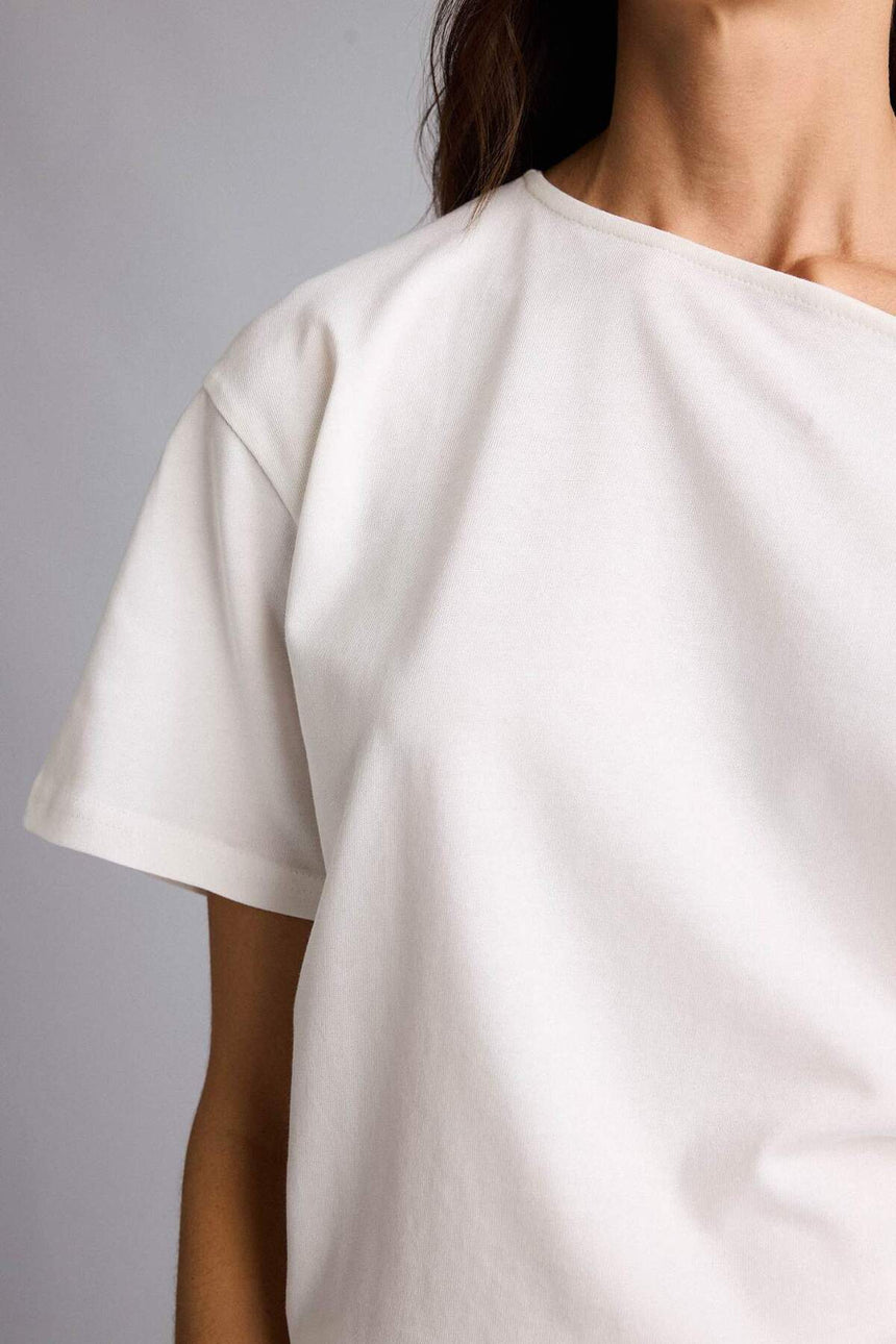 Defacto Kadın Short Sleeve T-Shirt H6703AX - Ekru