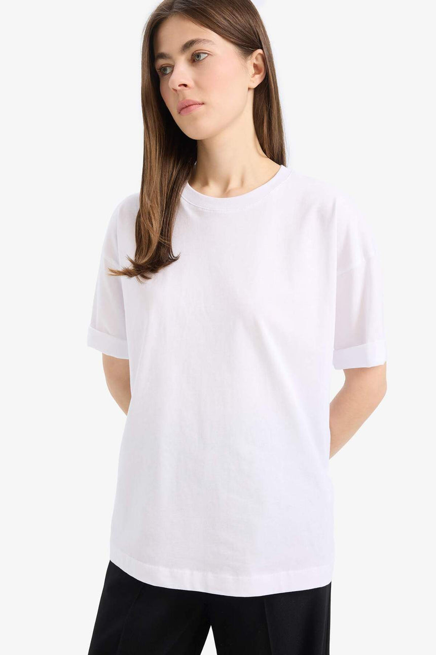 DeFacto C0099AX Kadın T-Shirt - Mor Beyaz