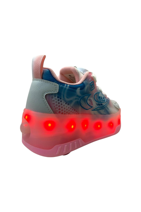 Sporline PEPİNO çocuk sneaker, beyaz, pembe ve turkuaz renkli, ışıklı tabanlı tekstil spor ayakkabı