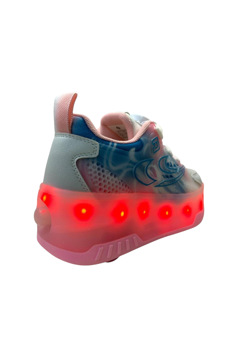 Sporline PEPİNO çocuk sneaker, beyaz, pembe ve turkuaz renkli, ışıklı tabanlı tekstil spor ayakkabı