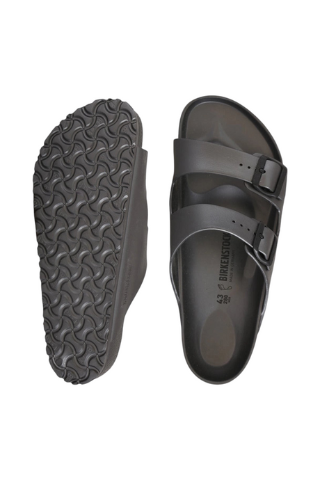 Sporline Birkenstock Arizona EVA antrasit erkek terlik, hafif ve suya dayanıklı malzeme, çift bantlı tasarım.