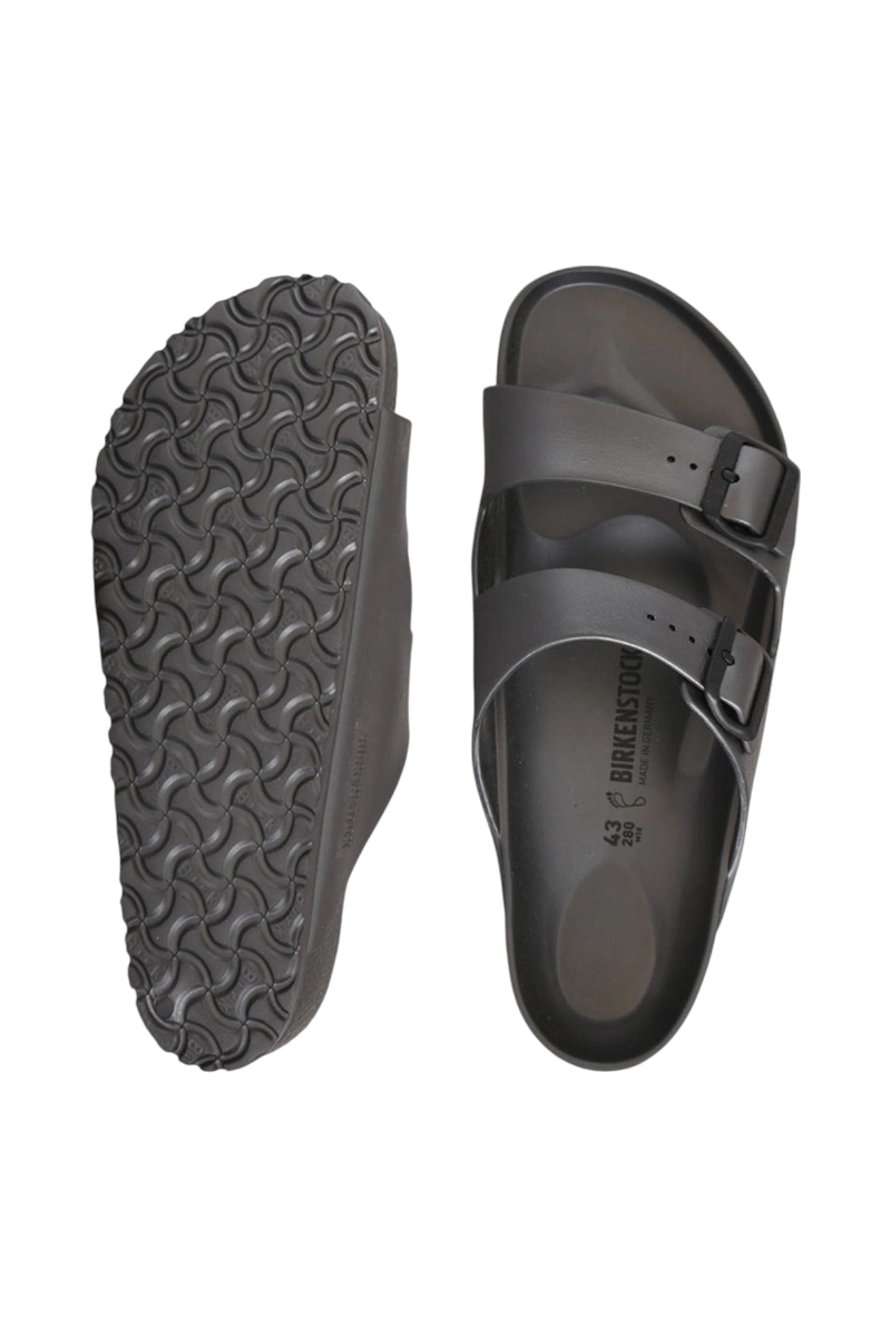 Sporline Birkenstock Arizona EVA antrasit erkek terlik, hafif ve suya dayanıklı malzeme, çift bantlı tasarım.