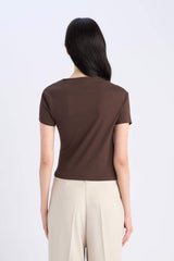 DeFacto E7016AX Kadın T-Shirt - Kahverengi
