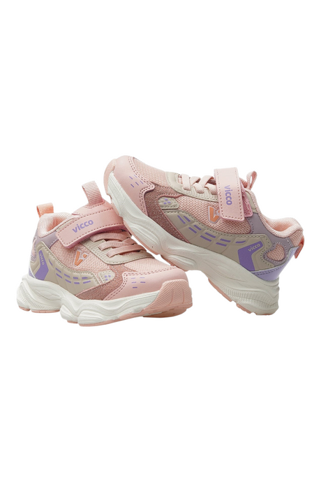 Sporline Vicco çocuk sneaker, pembe ve lila tonlarında suni deri detaylı, cırt cırtlı spor ayakkabı.