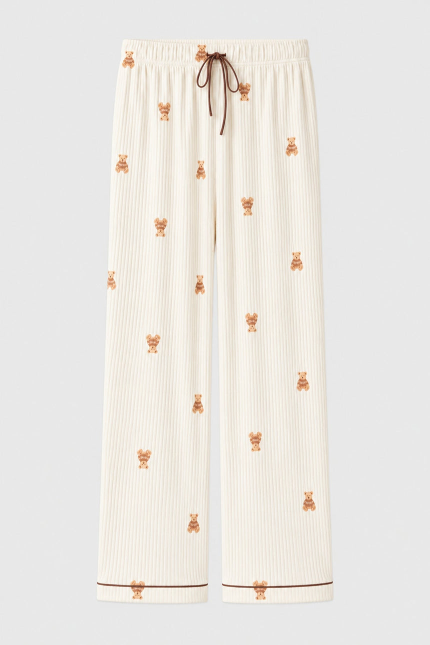 LC Waikiki Kadın Ayıcık Desenli Pijama Takımı W6E789D8 - Ekru