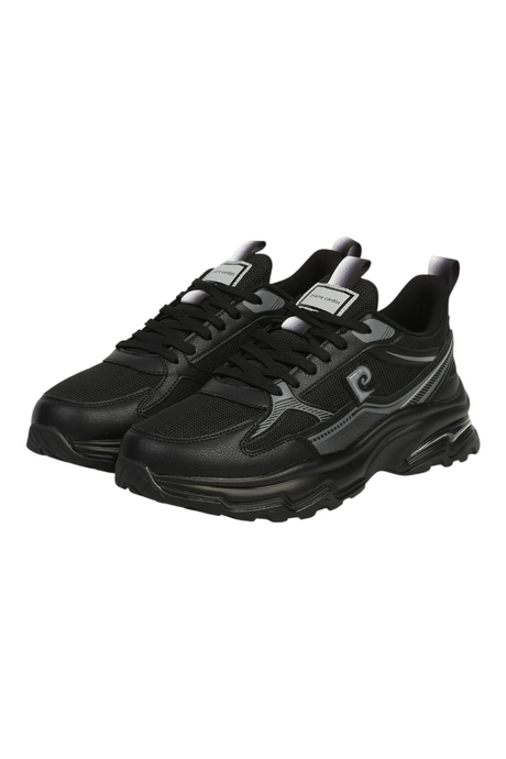 Sporline Pierre Cardin siyah suni deri erkek sneaker, günlük spor ayakkabı modeli.
