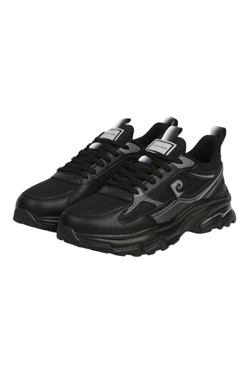 Sporline Pierre Cardin siyah suni deri erkek sneaker, günlük spor ayakkabı modeli.
