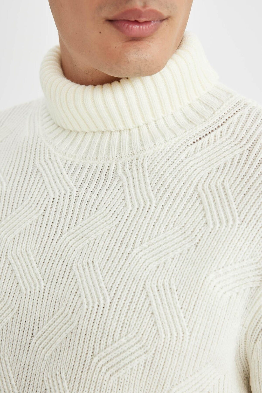 Defacto Erkek Pullover A9517Ax - Kırık Beyaz