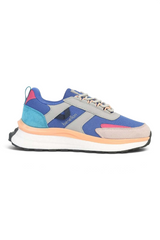 Sporline Benetton kadın sneaker, canlı mavi renkli, tekstil ve suni deri detaylı, modern tabanlı spor ayakkabı.