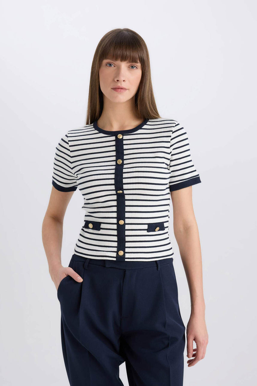 Defacto Kadın Short Sleeve T-Shirt C2566Ax - Koyu Lacivert