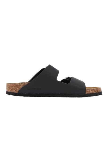 Sporline Birkenstock Arizona siyah unisex terlik, doğal deri iç taban ve dayanıklı EVA dış taban ile yan görünüm