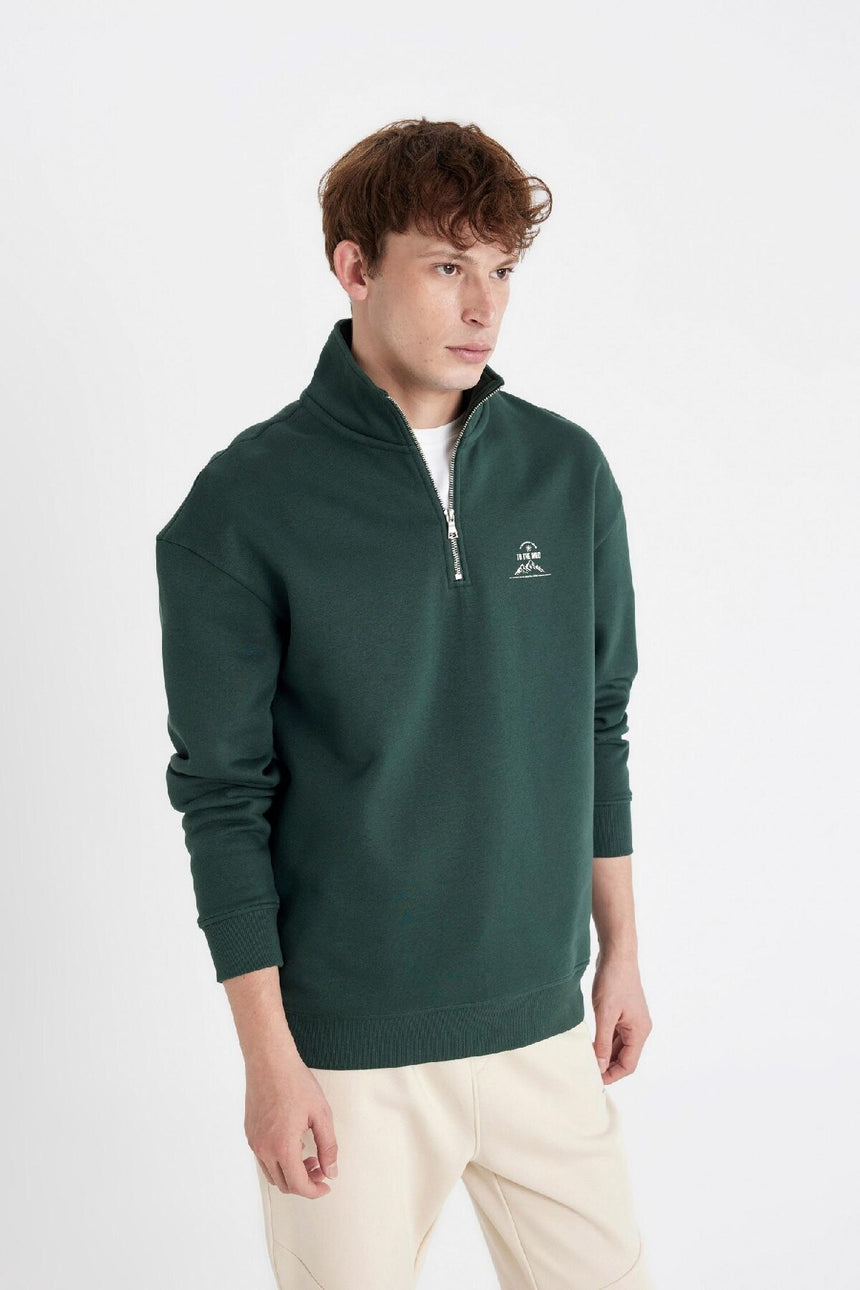 Defacto Erkek Sweat Shirt C6132AX - Koyu Yeşil