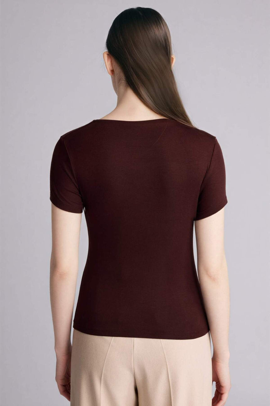 Defacto Kadın Short Sleeve T-Shirt E7016AX - Kahverengi