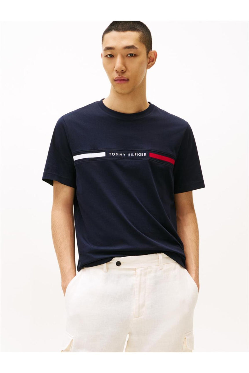 Tommy Hilfiger Erkek HILFIGER CHEST INSERT TEE MW0MW36498 - Koyu Lacivert