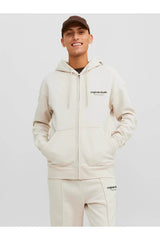JACK&JONES JORVESTERBRO SWEAT ZIP HOOD NOOS 12241691 - Bej/ Açık Gri