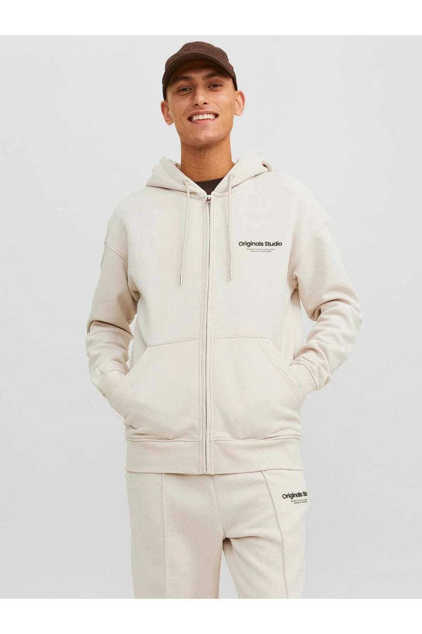 JACK&JONES JORVESTERBRO SWEAT ZIP HOOD NOOS 12241691 - Bej/ Açık Gri
