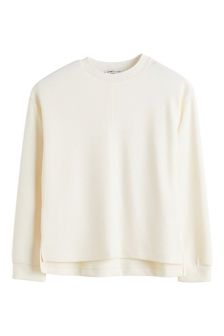 Sporline LC Waikiki ekru renkli, uzun kollu, bisiklet yaka, pamuk karışımlı loose kesim kadın sweatshirt