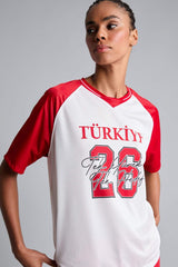 DeFacto I1228AX Kadın T-Shirt - Beyaz Kırmızı