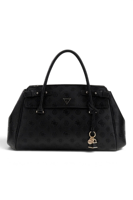 Sporline Guess Diana siyah satchel kadın el çantası, üç bölmeli iç yapısı ve şık logo baskılı tasarımıyla.