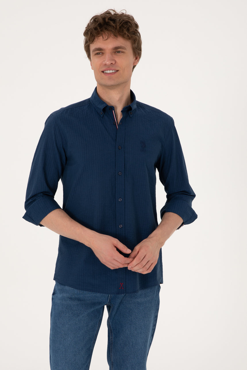 US POLO ASSN ERKEK DOKUMA GÖMLEK 2106694 - Çivit Mavisi