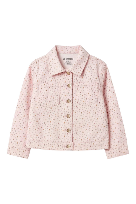 Sporline LC Waikiki açık pembe çiçek desenli %100 pamuk gabardin kız çocuk ceket