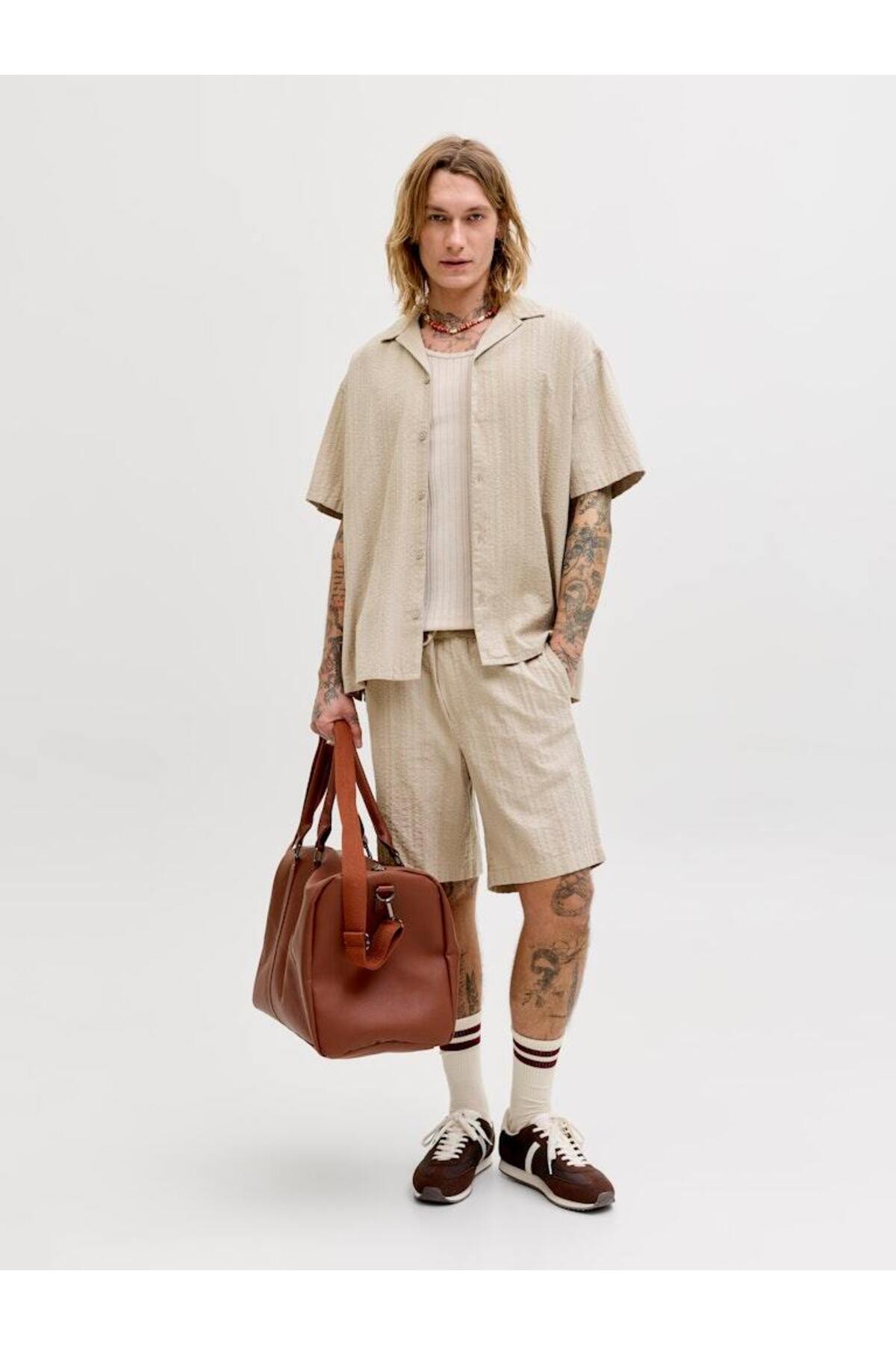 Jack & Jones Tyson Erkek Kısa Kollu Gömlek 12289457 - Bej