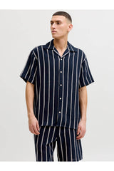 JACK&JONES JJECOBA STRIPE RESORT SHIRT SS SN 12271060 - Koyu Mavi