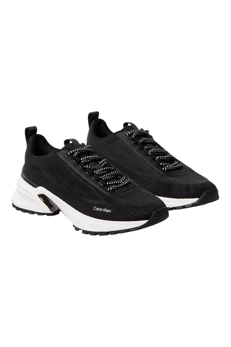 Sporline Calvin Klein siyah polyester erkek sneaker ayakkabı, beyaz tabanlı modern tasarım