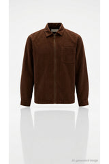 Jack & Jones Originals Toronto Erkek Fermuarlı Kadife Overshirt Gömlek 12305993 - Kahverengi