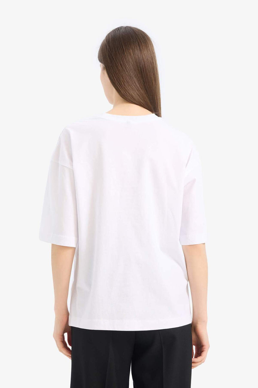 DeFacto C0099AX Kadın T-Shirt - Mor Beyaz
