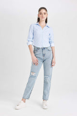 Defacto Kadın Woven Top D4013AX - Mavi
