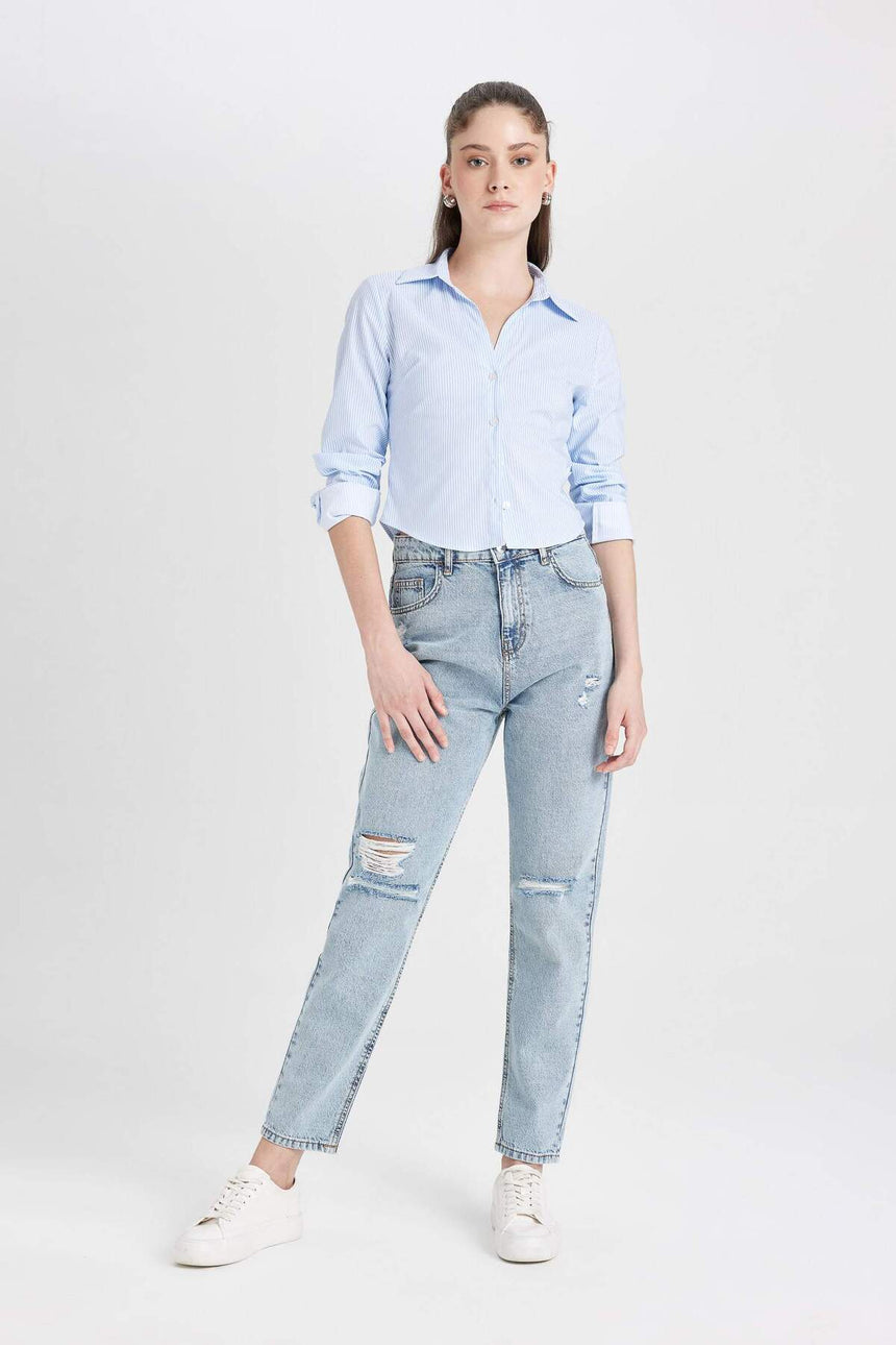 Defacto Kadın Woven Top D4013AX - Mavi
