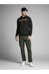 Jack & Jones Corp Old Logo Erkek Kapüşonlu Sweatshirt 12137054 - Siyah