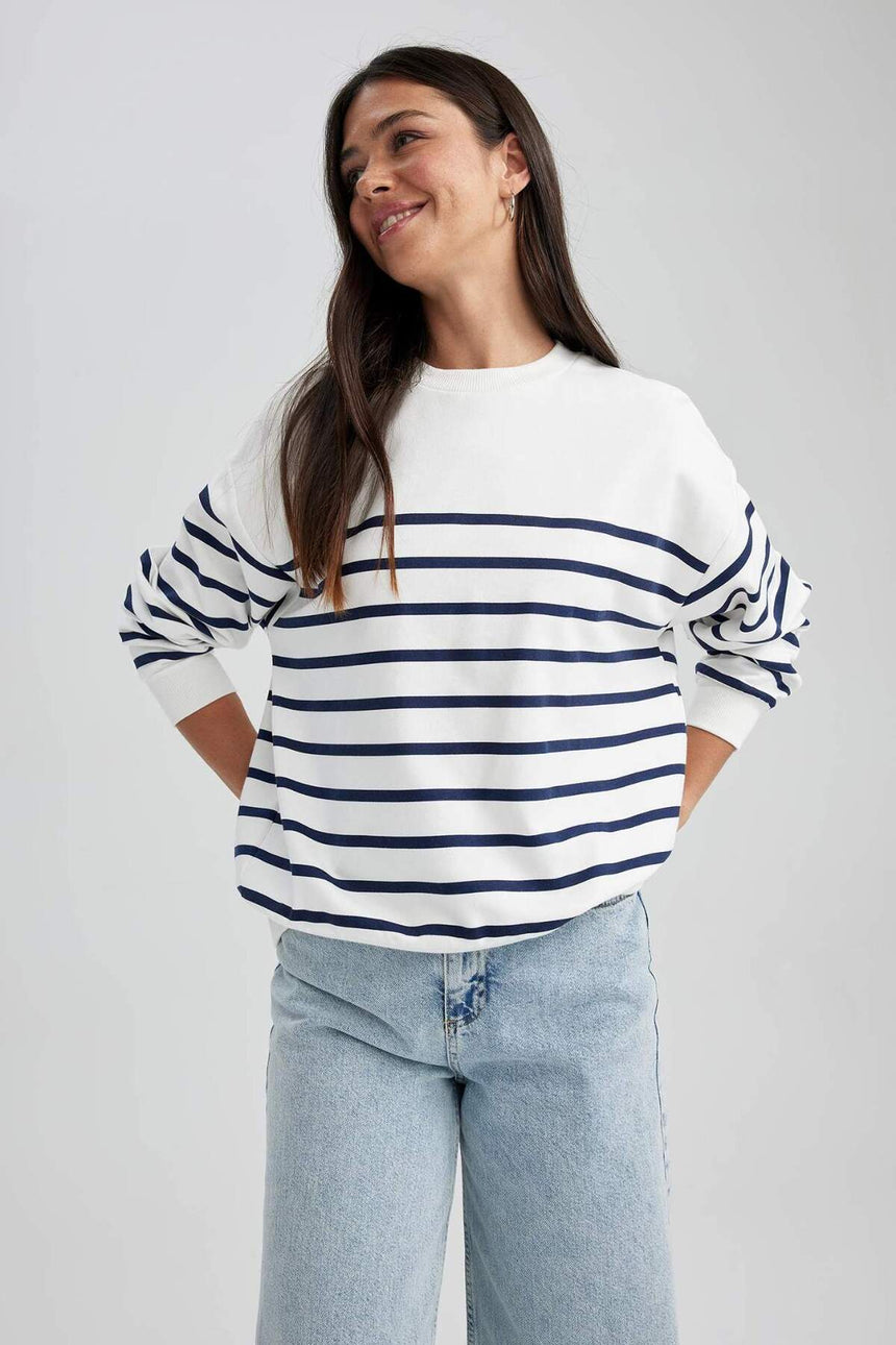 Defacto Kadın Sweat Shirt A9255Ax - Ekru