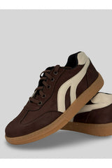 Melisandre Kadın Acı Kahverengi Krem Detaylı Düz Taban Bağcıklı Süet Rahat Kullanım  Günlük Spor Ayakkabı Sneaker - Acı Kahve