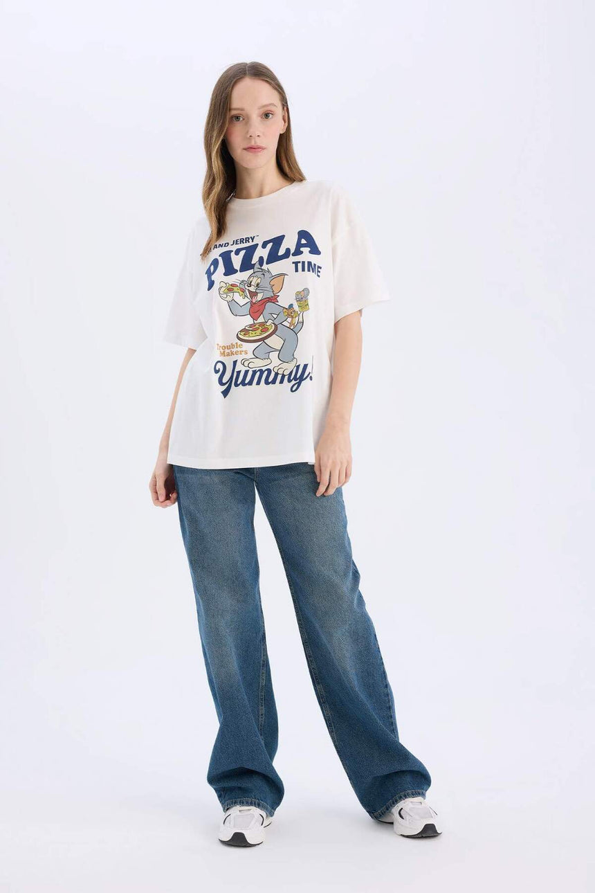 Defacto Kadın Short Sleeve T-Shirt D9120Ax - Kırık Beyaz