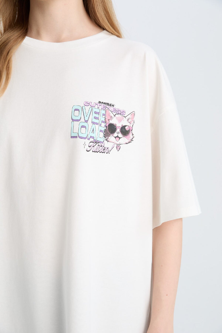 Defacto Kadın Short Sleeve T-Shirt E0668Ax - Kırık Beyaz