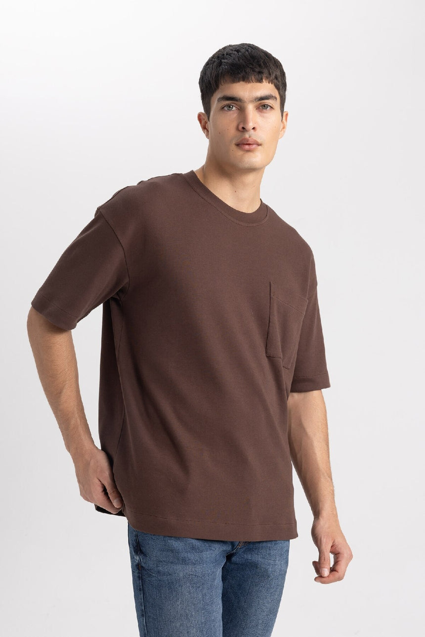 DEFACTO ERKEK T3661AZ T-SHIRT - Kahverengi
