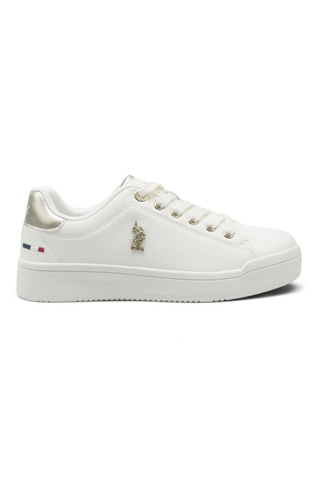 Sporline U.S. Polo Assn. bej renkli, PU malzemeden üretilmiş, yan kısmında logo detaylı kadın sneaker ayakkabı