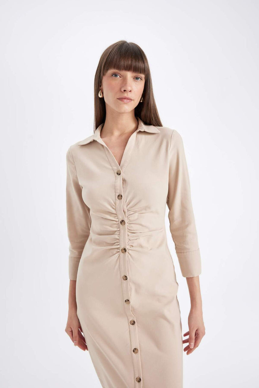 Defacto Kadın Long Sleeve Woven Dress D4560Ax - Kahverengi / Kum Beji