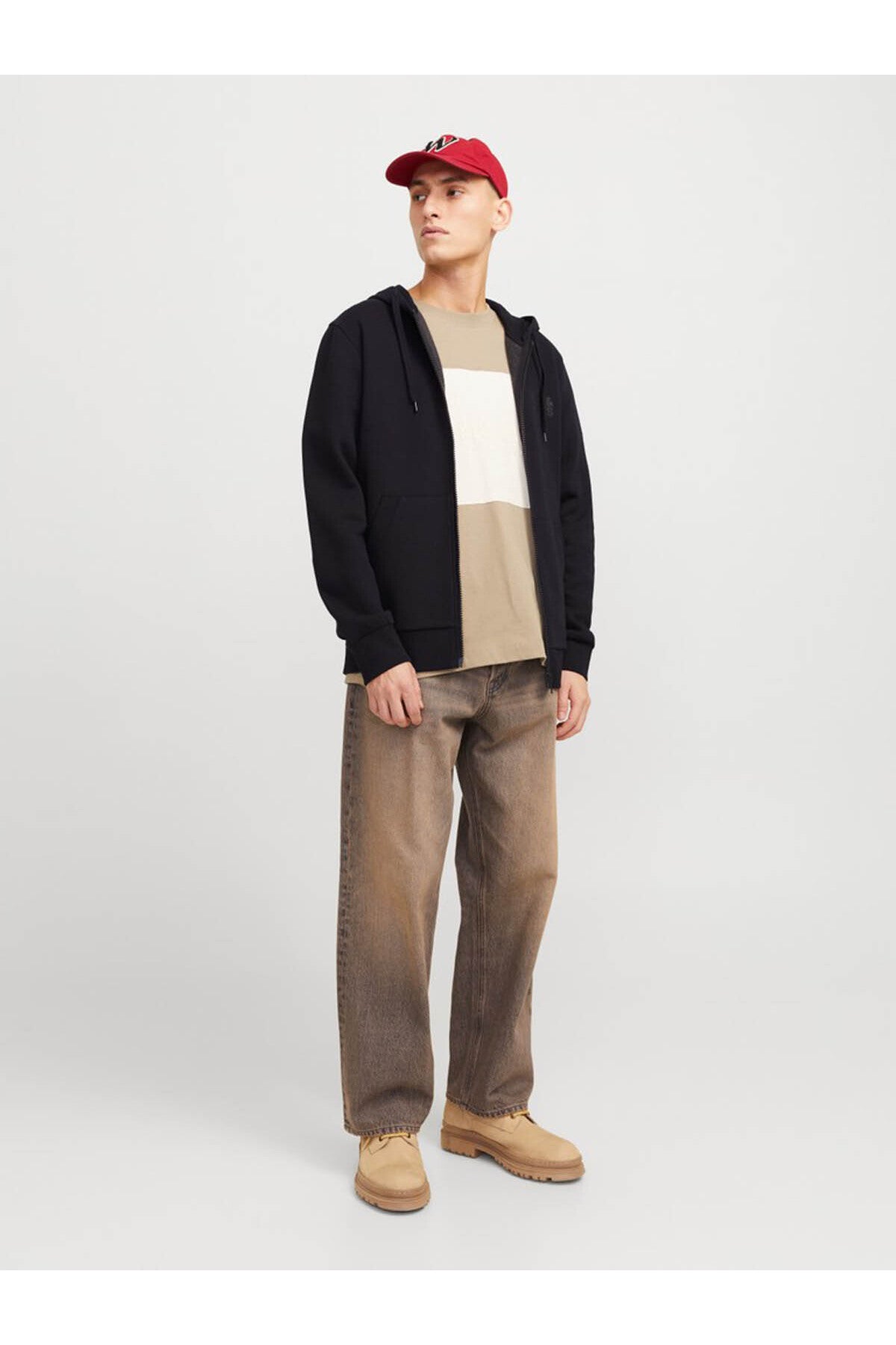 Jack & Jones Corp Logo Erkek Kapüşonlu Fermuarlı Sweatshirt 12265177 - Siyah