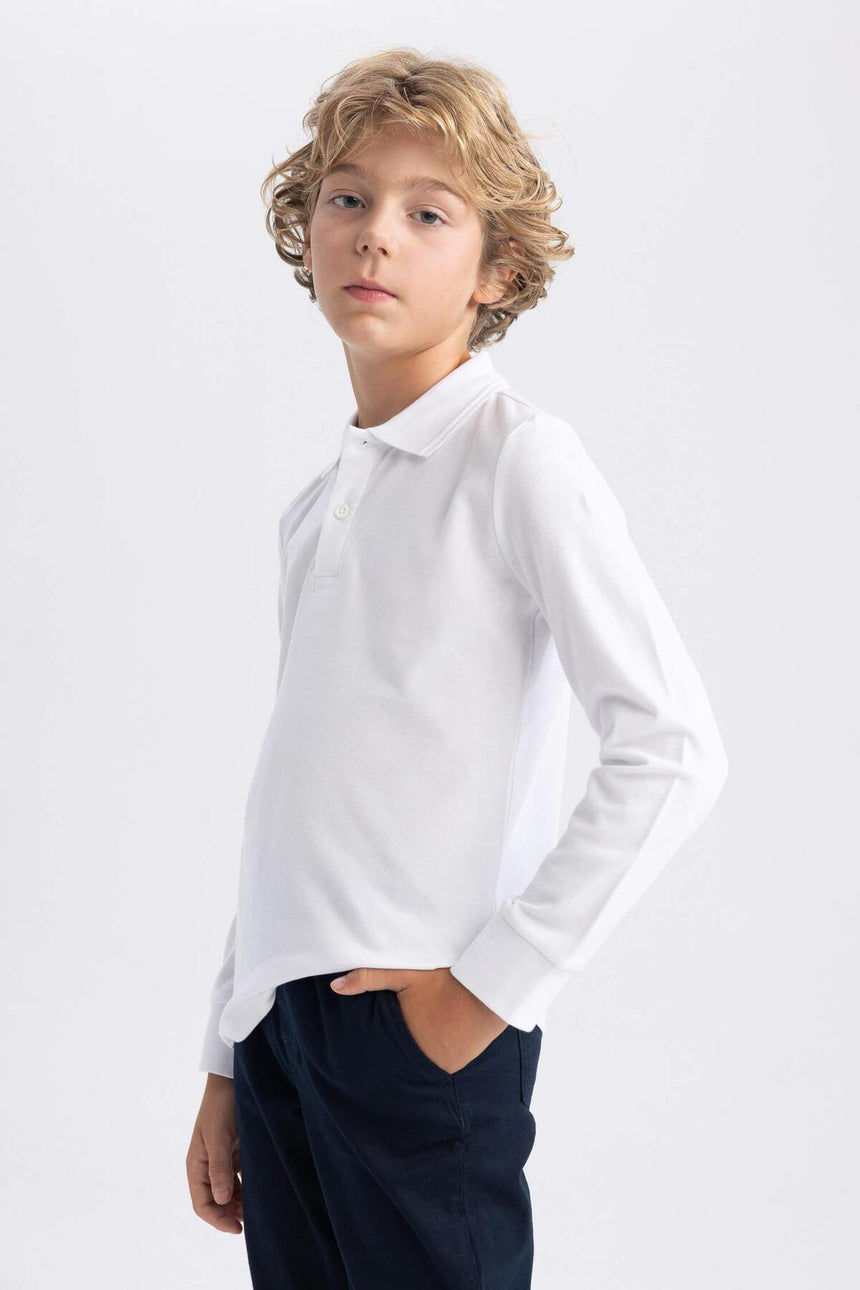 DeFacto L0288A6 Çocuk Polo Yaka T-Shirt - Beyaz