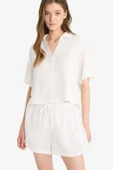 Defacto Kadın Short Sleeve Shirt C3807Ax - Kırık Beyaz
