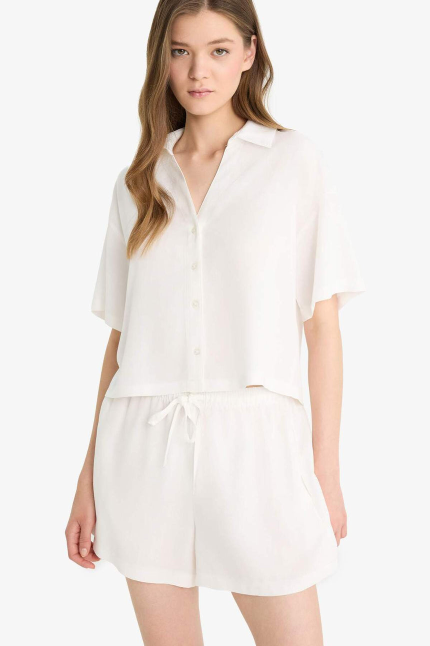Defacto Kadın Short Sleeve Shirt C3807Ax - Kırık Beyaz