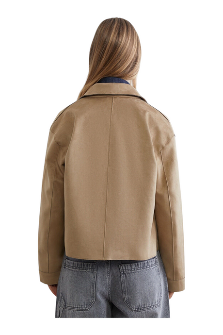 Sporline LC Waikiki koyu bej renkli, %100 polyester, loose kesim kadın ceket arkadan görünüm